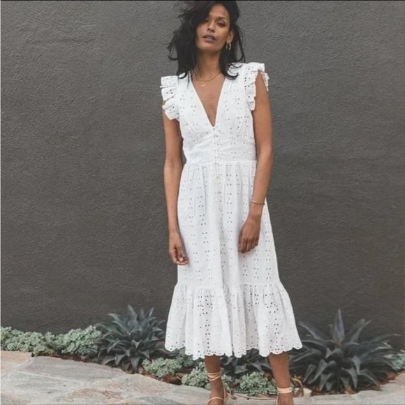 $208 Gorgeous Eyelet Cleobella Brielle Midi Dress Ivory white Size L Price FIRM - Picture 14 of 16